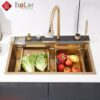 Combo Chậu Rửa Chén Kèm Vòi Mạ Vàng 5 Phím Hiển Thị Nhiệt Độ HOLER HLCRNN729-7546
