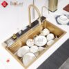 Combo Chậu Rửa Chén Kèm Vòi Mạ Vàng 5 Phím Hiển Thị Nhiệt Độ HOLER HLCRNN729-7546