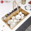 Combo Chậu Rửa Chén Kèm Vòi Mạ Vàng 5 Phím Hiển Thị Nhiệt Độ HOLER HLCRNN729-7546