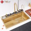 Combo Chậu Rửa Chén Kèm Vòi Mạ Vàng 5 Phím Hiển Thị Nhiệt Độ HOLER HLCRNN729-7546