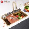 Combo Chậu Rửa Chén Kèm Vòi Mạ Vàng 5 Phím Hiển Thị Nhiệt Độ HOLER HLCRNN729-7546