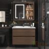 Tủ Lavabo Nhựa Đặc PVC Vân Gỗ Tủ Gương Led TLVB161