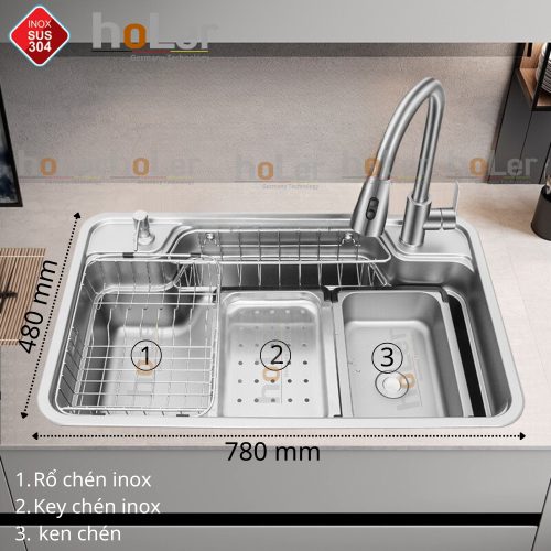 Chậu Rửa Chén 1 Hộc Inox 304 Holer HLCR735-7848D