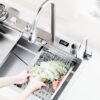 Combo Chậu Rửa Chén Kèm Vòi Đơn Thác Nước INOX Mờ Hiển Thị Nhiệt Độ HOLER HLCR734-7846
