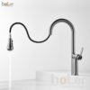 Vòi Rửa Chén Rút Dây Đồng Sơn Tĩnh Điện Màu Xám Holer CHL973
