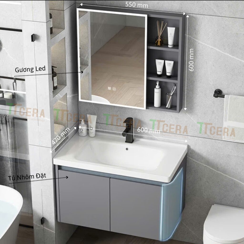 Tủ Lavabo Nhựa PVC Led Cao Cấp TTCERA TLVB175