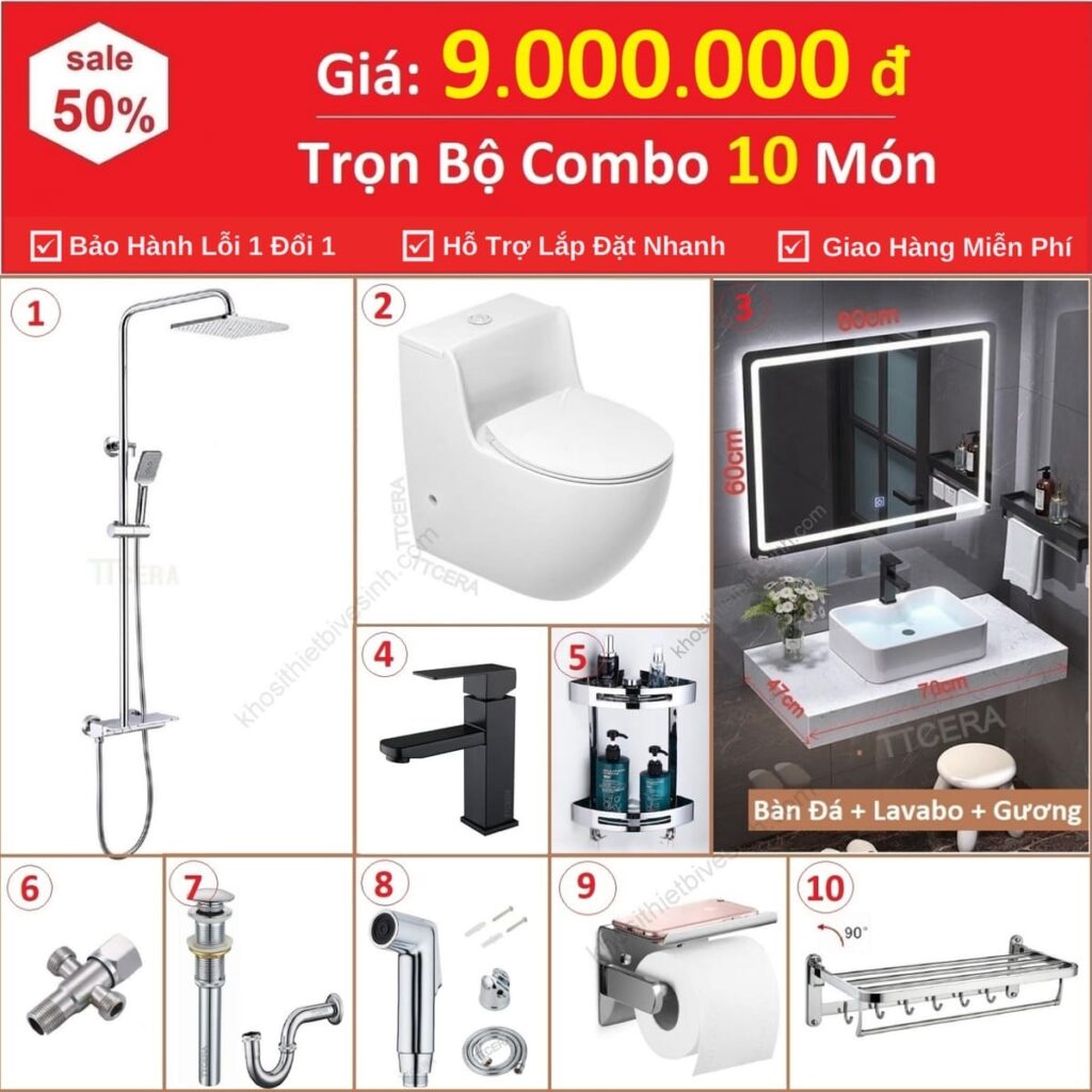 Combo Nhà Vệ Sinh Trọn Bộ 10 Món Cao Cấp 9 Triệu CB10-9000