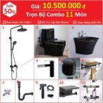 Combo Nhà Vệ Sinh Trọn Bộ 11 Món Đen Lavabo Treo Cao Cấp 10.5 Triệu CB11T-10500