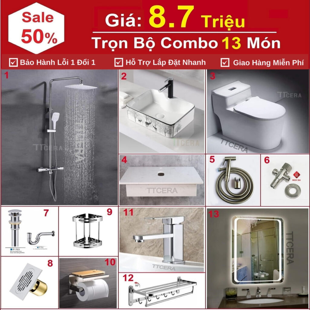 Combo Nhà Vệ Sinh Trọn Bộ 13 Món Cao Cấp 8.7 Triệu CB13-8700