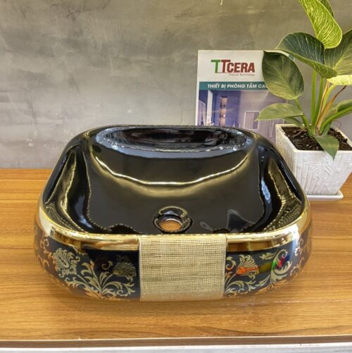 Chậu Lavabo Vàng Đen TTCERA LB74