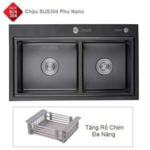 Chậu Rửa Chén Bậc Thang Inox 304 Phủ Nano Holer  HLCRNN701-8245D