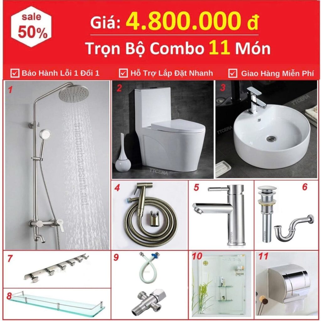 Combo Nhà Vệ Sinh Trọn Bộ 11 Món 4.8 Triệu CB11T-4800