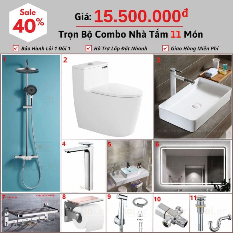 Combo Nhà Vệ Sinh hoLer Trọn Bộ 11 Món CHL11-15500S3