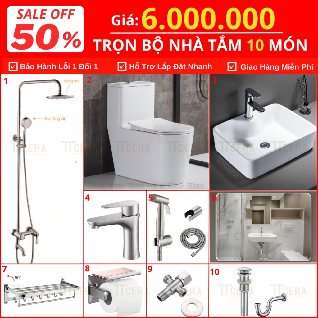 Combo Nhà Vệ Sinh Trọn Bộ 10 Món 6 Triệu Cao Cấp CB10 – 6000T3