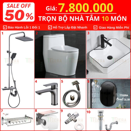 Combo Nhà Vệ Sinh Trọn Bộ 10 Món 7.8 Triệu Cao Cấp CB10-7800T4