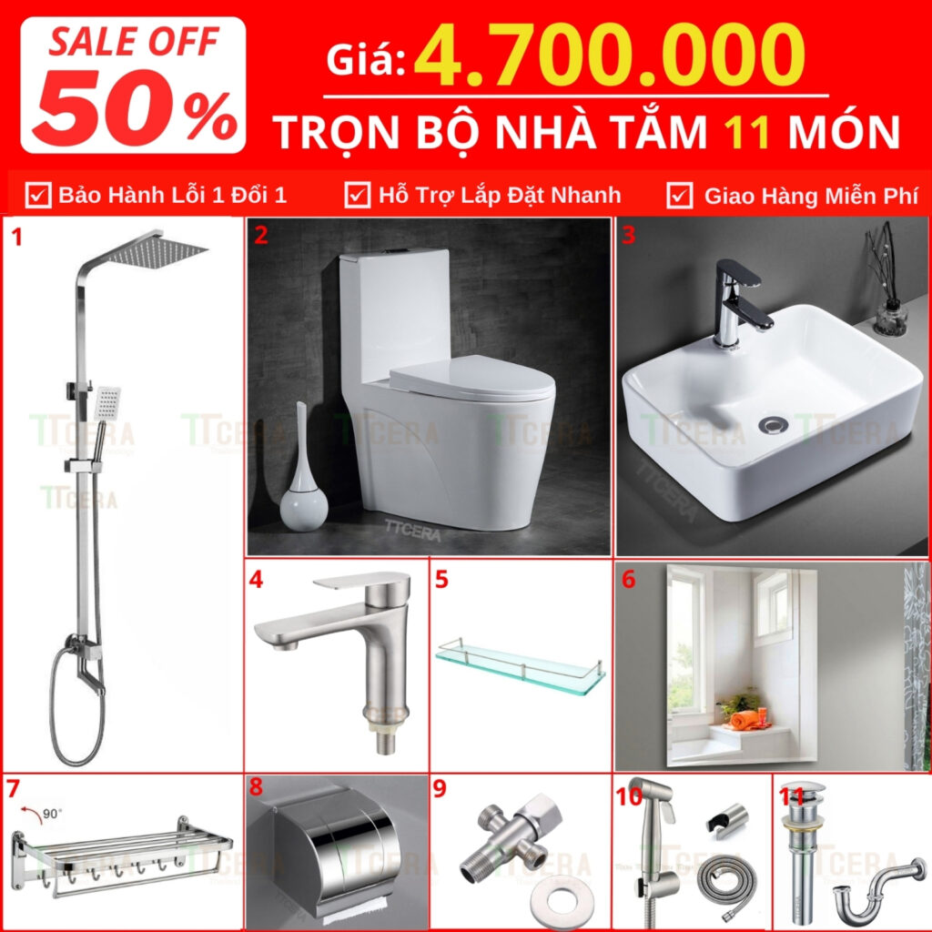 Combo Nhà Tắm Trọn Bộ 11 Món 4.7 Triệu Cao Cấp CB11-4700T5
