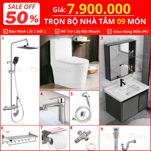 Combo Nhà Vệ Sinh Trọn Bộ 9 Món 7.9 Triệu Cao Cấp CB09 – 7900T2