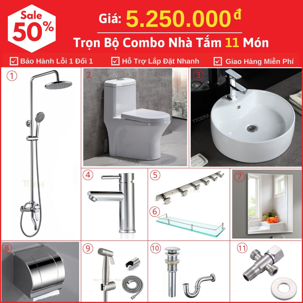 Combo Trọn Bộ Thiết Bị Phòng Tắm 11 Món 5.25 Triệu TTCERA CBTT09-5250
