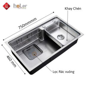 Chậu Rửa Chén 1 Hộc Inox 304 Holer HLCR741-7546 ( Màu Đen - Màu inox Mờ )