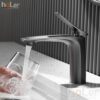 Vòi Lavabo Nóng Lạnh Đồng Sơn Tĩnh Điện Xám HoLer HL-LB683G