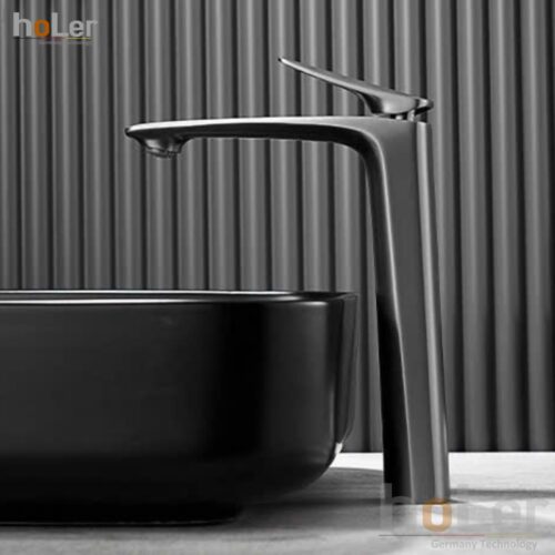 Vòi Lavabo Nóng Lạnh Đồng Sơn Tĩnh Điện Xám HoLer HL-LB684G
