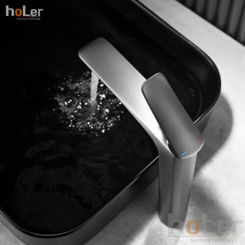 Vòi Lavabo Nóng Lạnh Đồng Sơn Tĩnh Điện Xám HoLer HL-LB684G