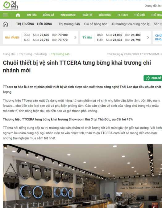 Báo chí nhắc về cửa hàng thiết bị vệ sinh TTCERA