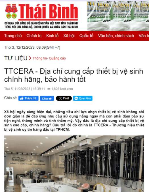 Báo chí nhắc về cửa hàng thiết bị vệ sinh TTCERA