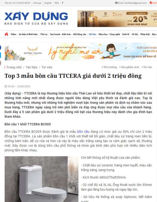 Báo chí nhắc về cửa hàng thiết bị vệ sinh TTCERA