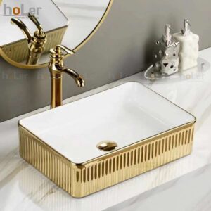 Chậu Lavabo Đặt Bàn Màu Vàng Luxury Holer HL-LB444