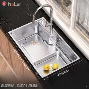 Chậu Rửa Chén 1 Hộc Inox 304 Holer HLCR743 (75x48cm)