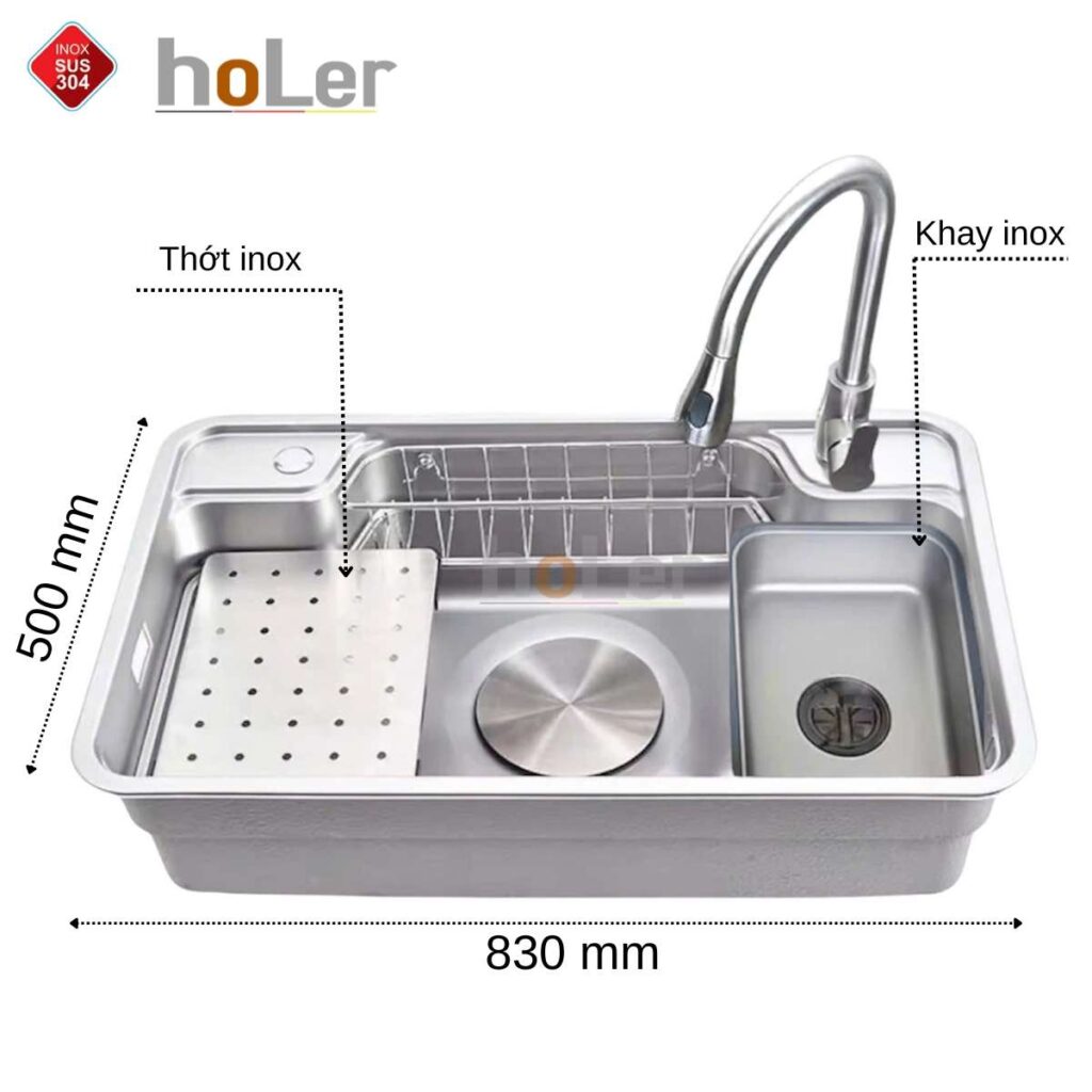 Chậu Rửa Chén 1 Hộc Inox 304 Holer HLCR745-8350 ( Đặt Bàn – Âm Bàn )
