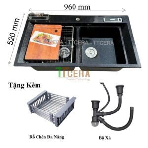 Chậu Rửa Chén 2 Hộc Đá Đen Nhân Tạo Siêu Mịn TTCERA CRĐT9652DT