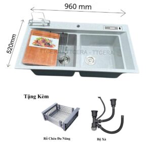 Chậu Rửa Chén 2 Hộc Đá Trắng Nhân Tạo Siêu Mịn TTCERA CRĐT9652DT