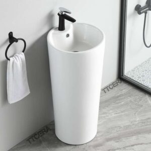 Lavabo Sứ Trụ Đứng Liền Khối Tròn Trắng TTCERA LB115
