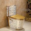 Bồn Cầu 1 Khối Hoa Văn Vàng Trắng TTCERA BC018