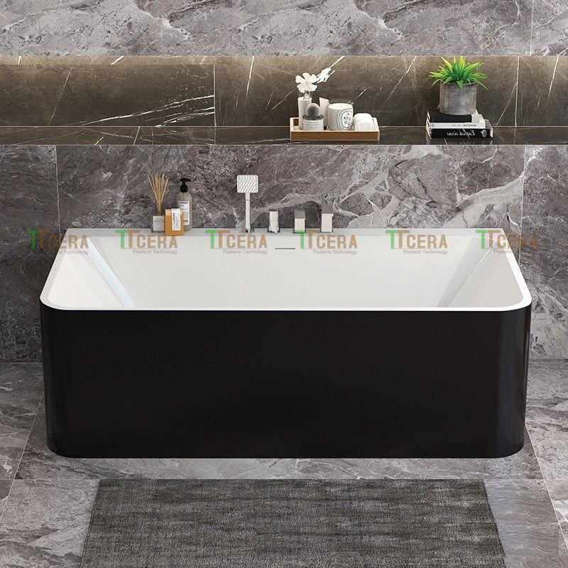 Bồn Tắm Nằm Chữ Nhật Màu Đen Có Bộ Sen Vòi Trên Bồn TTCERA BTSV28