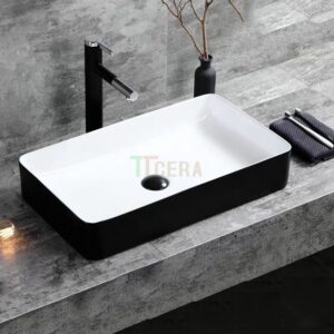 Chậu Lavabo Sứ Đặt Bàn Hình Chữ Nhật Mạ ORB Đen TTCERA LB13