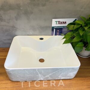 Chậu Lavabo Vuông Đặt Bàn Vân Đá Xám TTCERA LB124