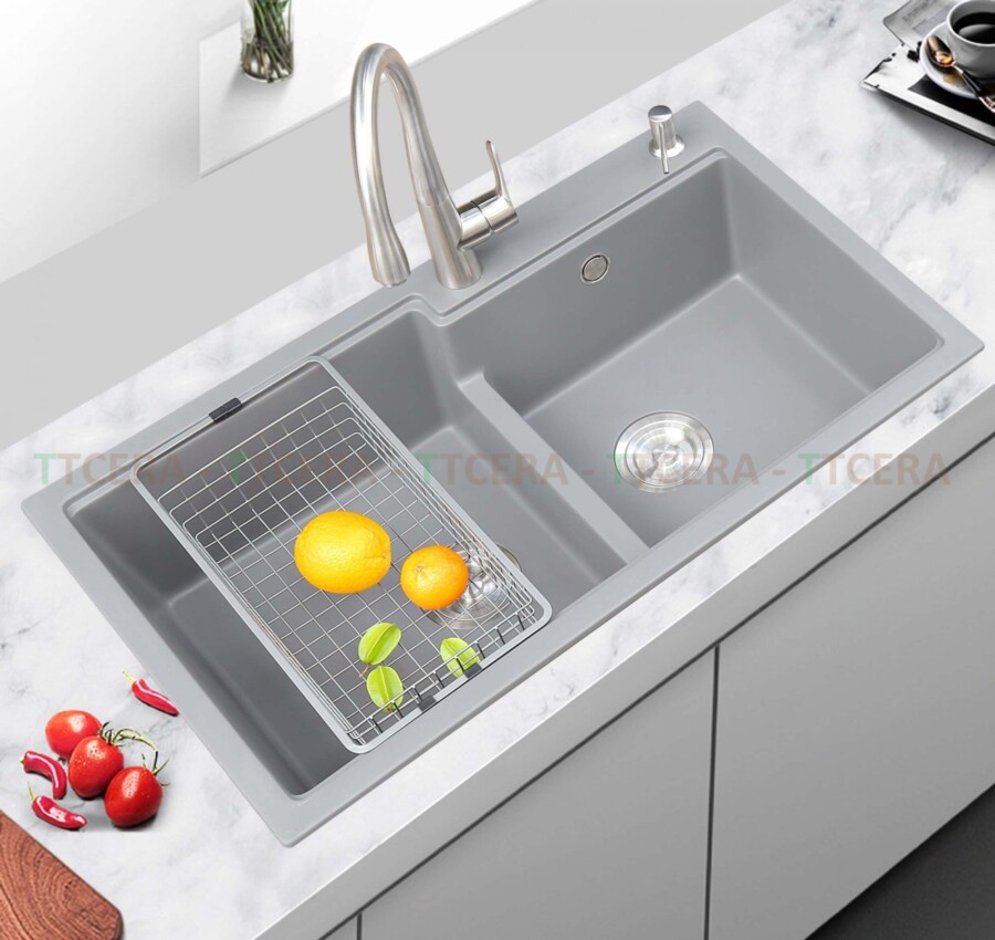 Chậu Rửa Chén Đá 2 Hộc Màu Xám CREAVE GT8650F