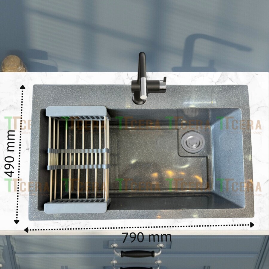 Chậu Rửa Chén Đá Xám Nhân Tạo Siêu Mịn TTCERA CRĐX-7949