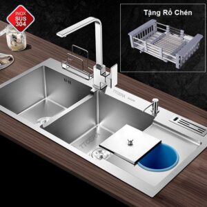 Chậu Rửa Chén Vắt Dao Hộc Rác INOX 304 TTCERA CR901 – 10048