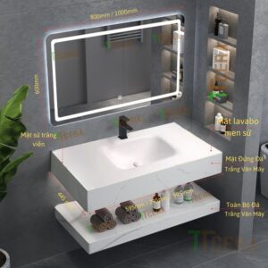 Combo Bàn Bóng Chống Trầy 2 Tầng Tràn Viền Mặt Lavabo Full Sứ TLVBD-55