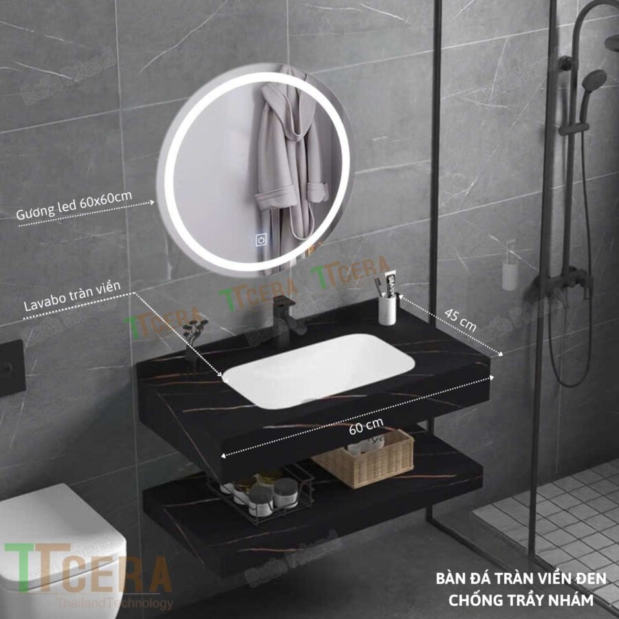 Combo Bàn Đá 2 Tầng Chống Trầy Tràn Viền TLVBD-57 ( Trắng – Xám – Đen )