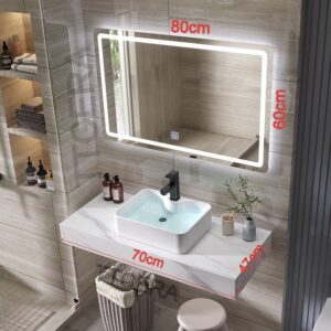 Combo Bàn Đá Trắng 1 Tầng Chống Trầy Gương Led TLVBD-08