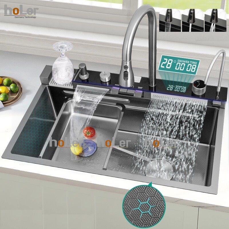 Combo Chậu Rửa Chén Kèm Vòi 5 Chế Độ Hiển Thị Nhiệt Độ HOLER HLCRNN721A-7546