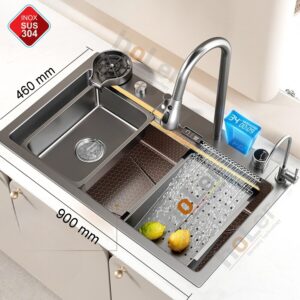 Combo Chậu Rửa Chén Kèm Vòi Đơn Thác Nước HOLER HLCRNN723-9046