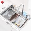 Combo Chậu Rửa Chén Kèm Vòi Đơn Thác Nước INOX Mờ Hiển Thị Nhiệt Độ HOLER HLCR718-9046