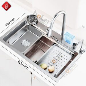 Combo Chậu Rửa Chén Kèm Vòi Đơn Thác Nước INOX Mờ Hiển Thị Nhiệt Độ HOLER HLCR730-8246