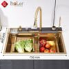 Combo Chậu Rửa Chén Kèm Vòi Mạ Vàng 5 Phím Hiển Thị Nhiệt Độ HOLER HLCRNN729-7546